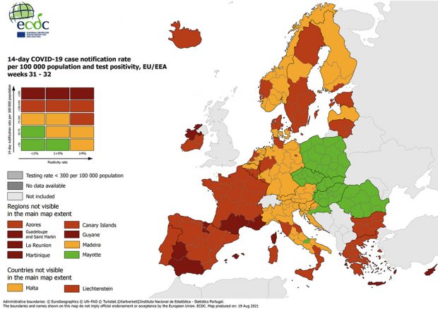 ECDC-Κορωνοϊός:  Στο «βαθύ κόκκινο» τα Δωδεκάνησα