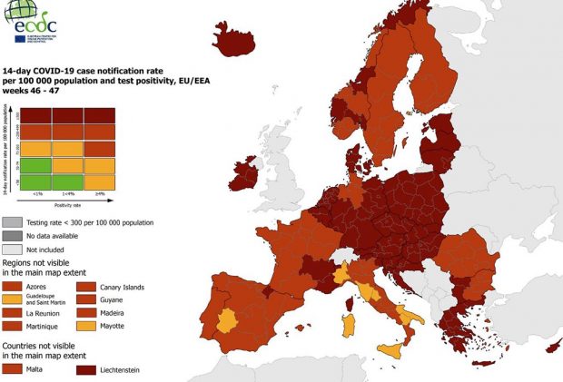 ECDC: Επικράτηση της «Όμικρον» στην Ευρώπη τους επόμενους μήνες – Στο “βαθύ κόκκινο” η Ελλάδα -“Κόκκινο” για τα Δωδ/σα