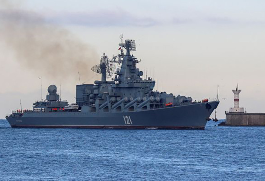 FILE PHOTO: Cruiser Moskva sails into the harbour of Sevastopol