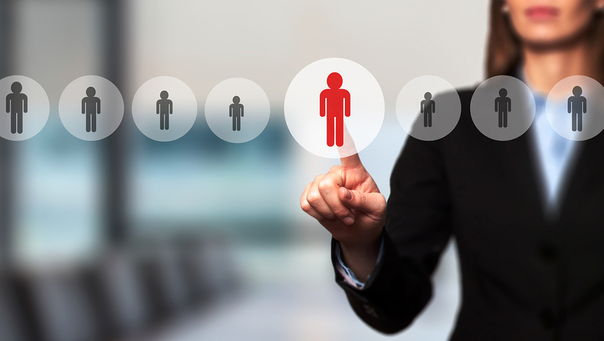 Businesswomen Hand Select New Employee From Electronic Interface