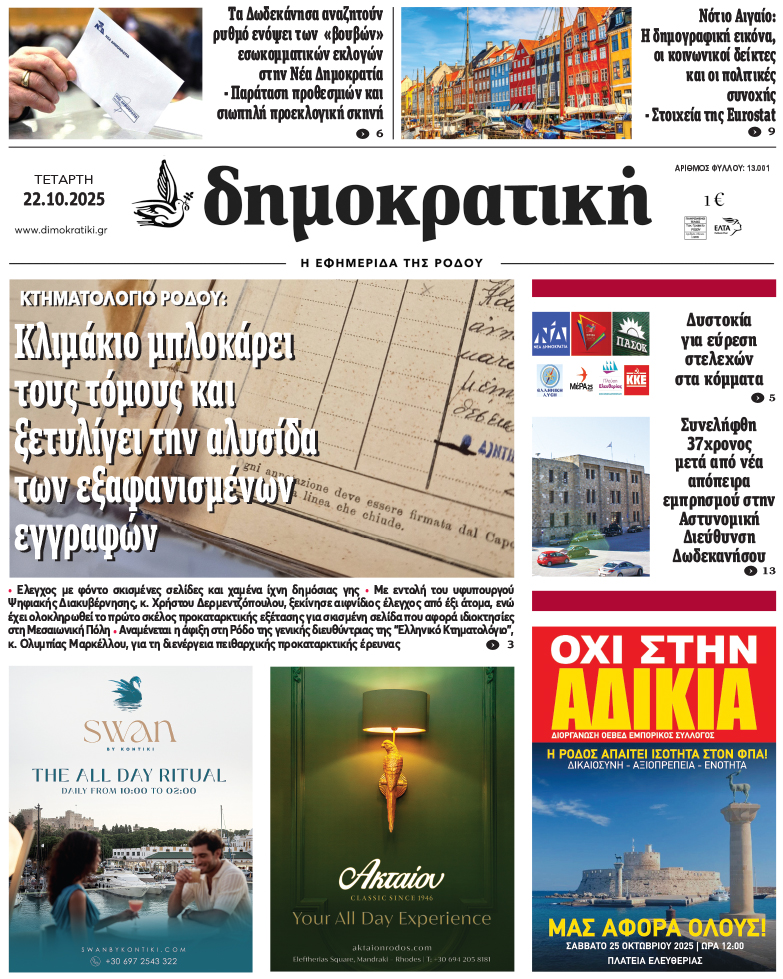 Πρωτοσέλιδο Δημοκρστικής