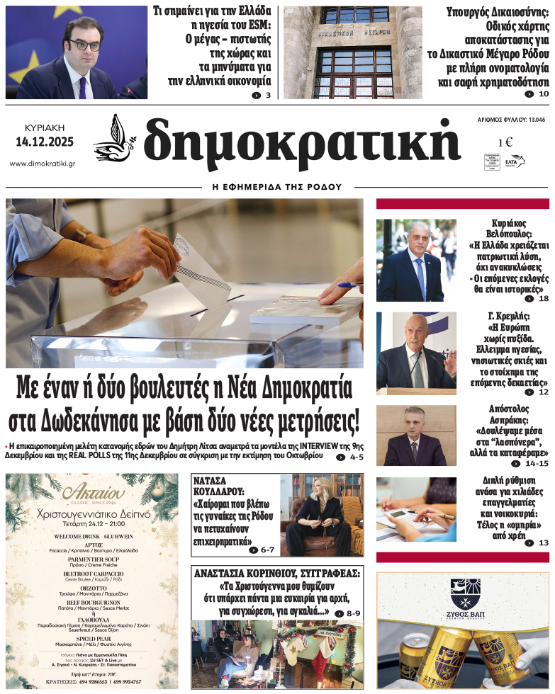 Πρωτοσέλιδο Δημοκρστικής