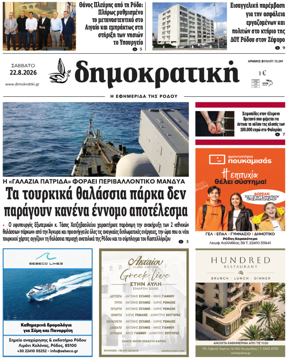 Πρωτοσέλιδο Δημοκρατικής
