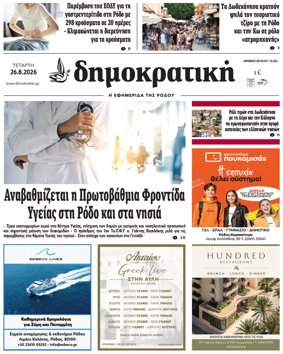 Πρωτοσέλιδο Δημοκρατικής