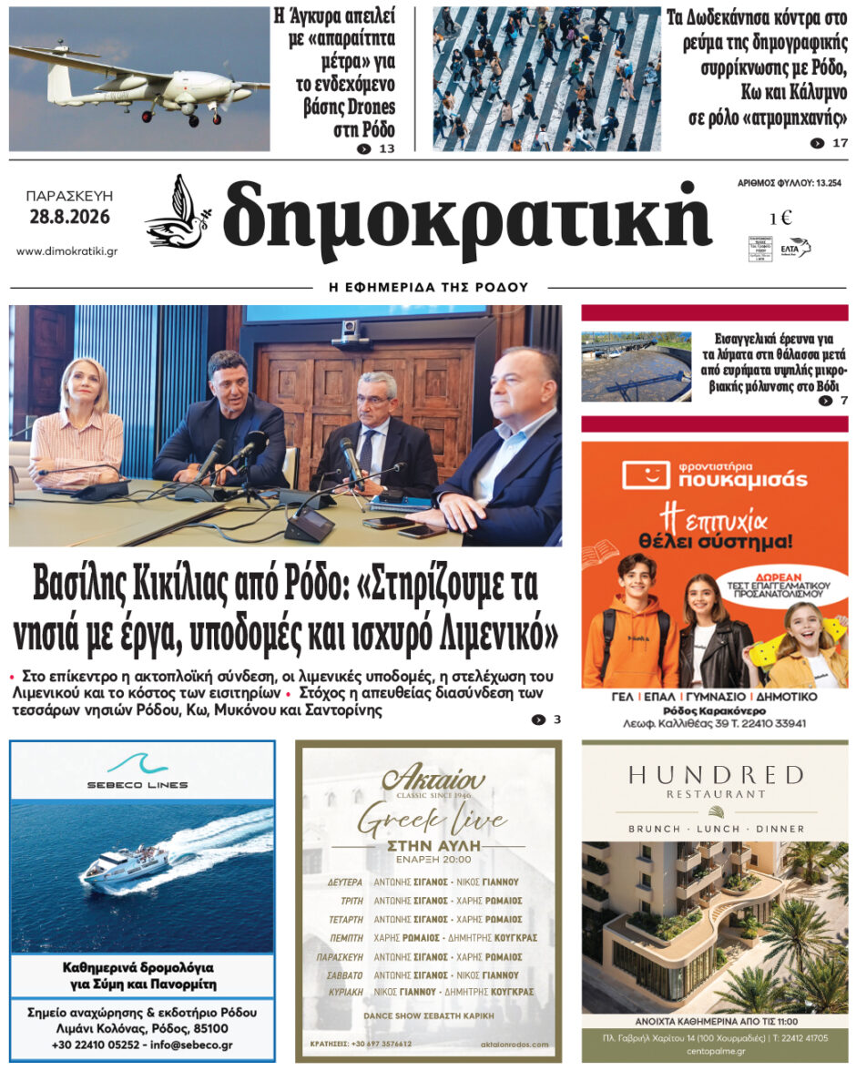 Πρωτοσέλιδο Δημοκρατικής