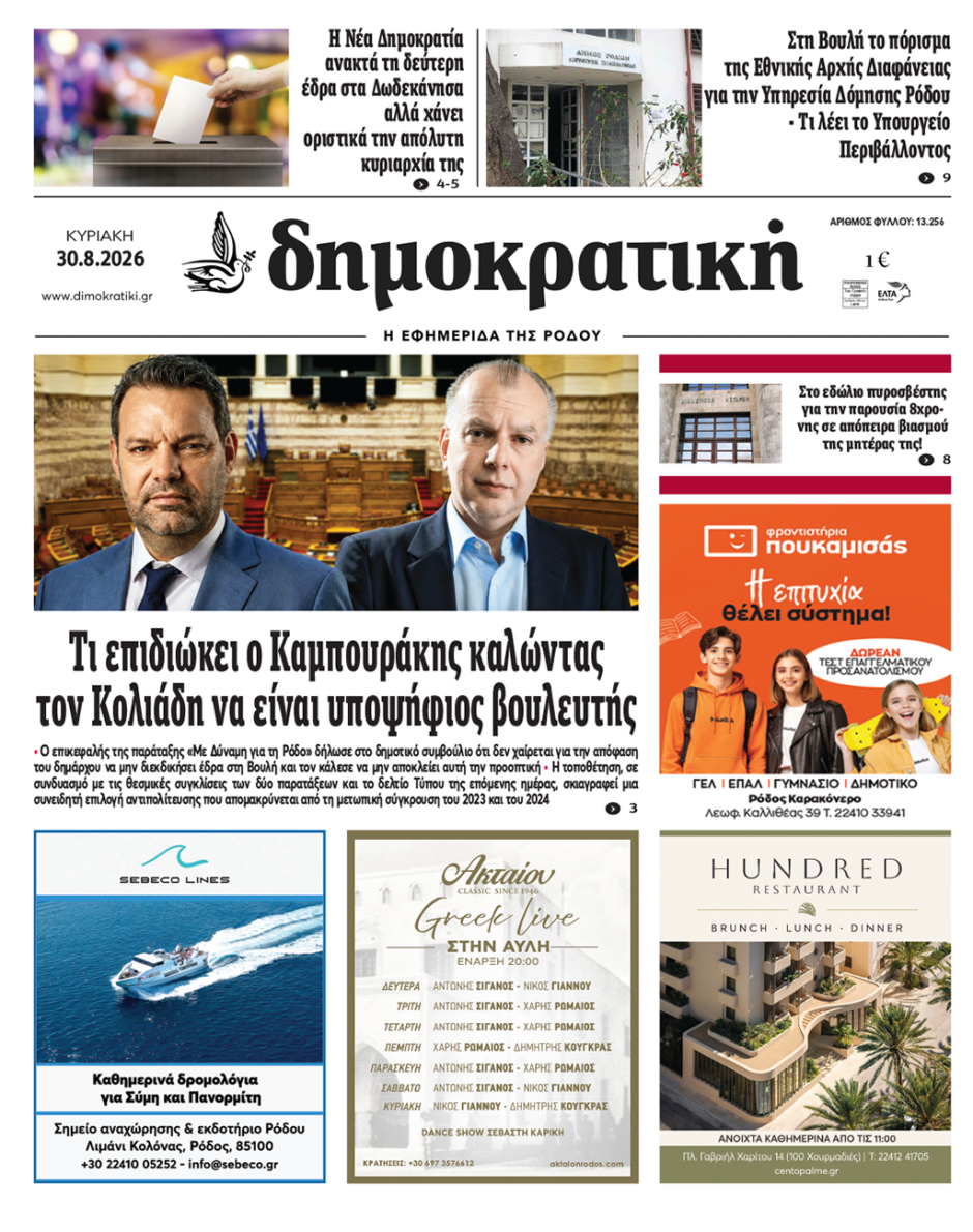 Πρωτοσέλιδο Δημοκρατικής