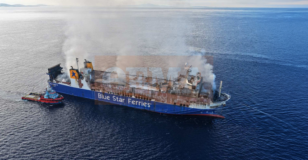 Ανοιχτά της Τήνου το Blue Carrier, έσβησε η μεγάλη φωτιά, παραμένουν υψηλές θερμοκρασίες στο εσωτερικό του