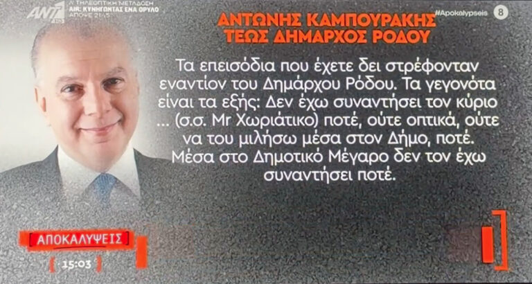 Αντώνης Καμπουράκης για τους μπράβους στο δημαρχείο:   «Τα επεισόδια στρέφονταν εναντίον του δημάρχου Ρόδου»